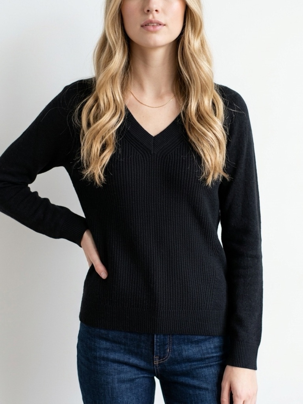 Talbots Classic Minimalist Wool & Cashmere Blend Ribbed V-Neck Sweater